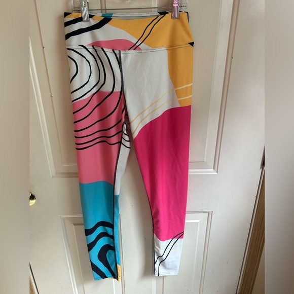 Loony Legs Patterned Leggings and vest shirt “Modernist" Fuchsia/Turquoise Large - Picture 5 of 14